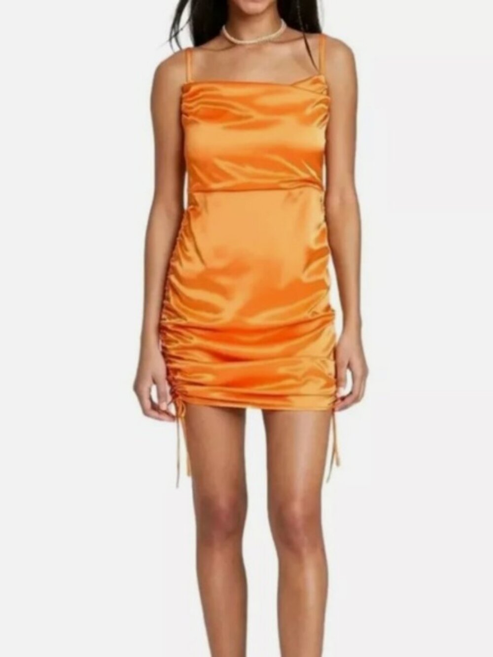 ✨✨NWT Wild Fable Orange Satin Shiny Side Ruched Dress M